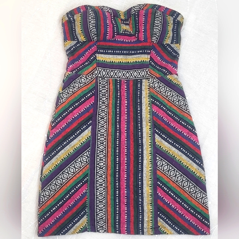 Staring At Stars Tribal Southwestern Strapless Multicolor Mini Dress Size 4